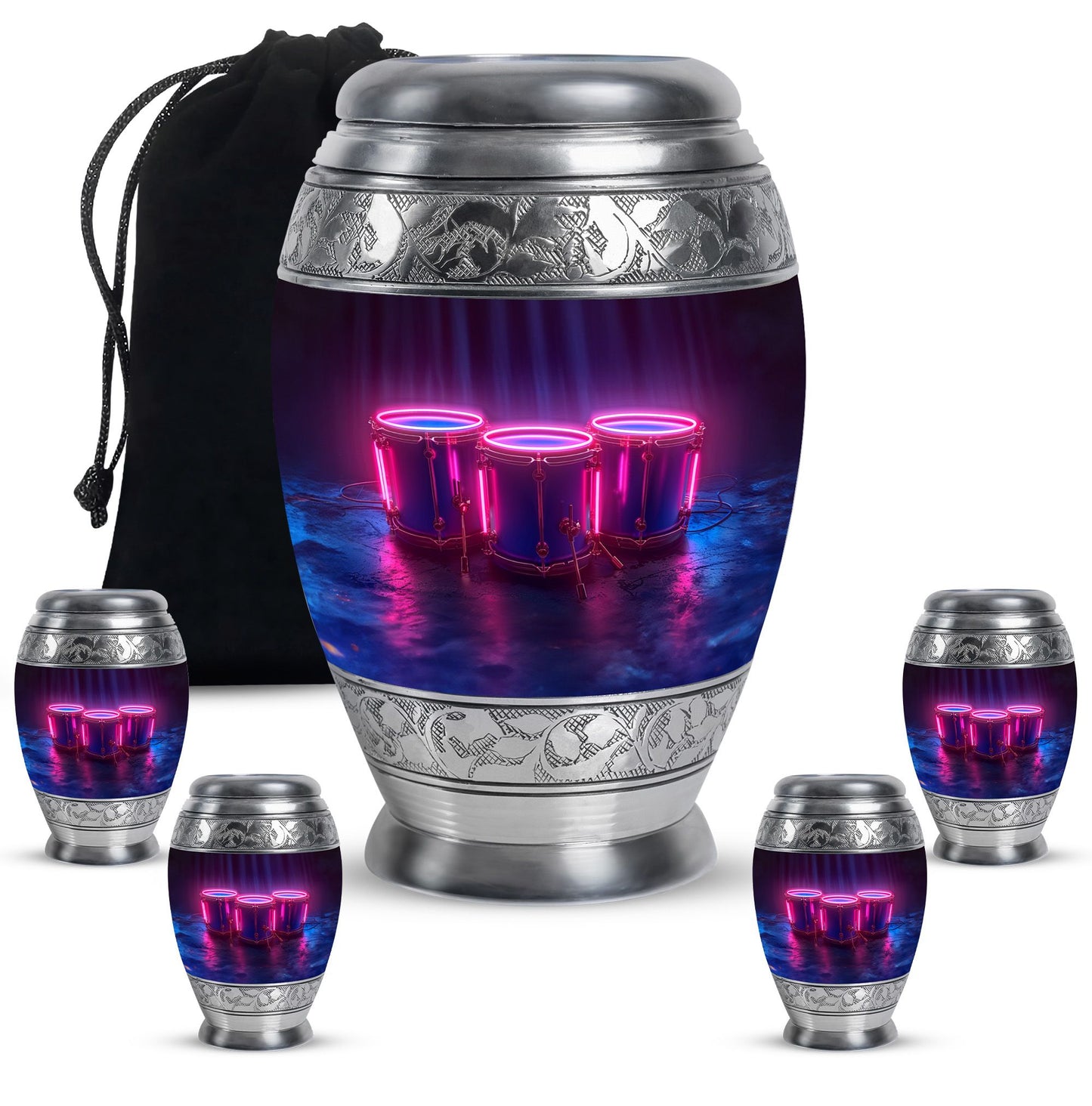 Drums And Music Theme Large Urn With 4 Keepsake Urn