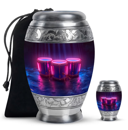Drums And Music Theme Large Urn With 1 Keepsake Urn