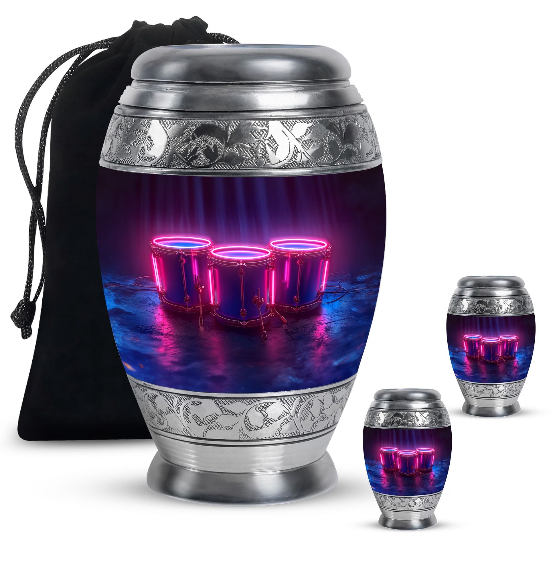 Drums And Music Theme Large Urn With 2 Keepsake Urn