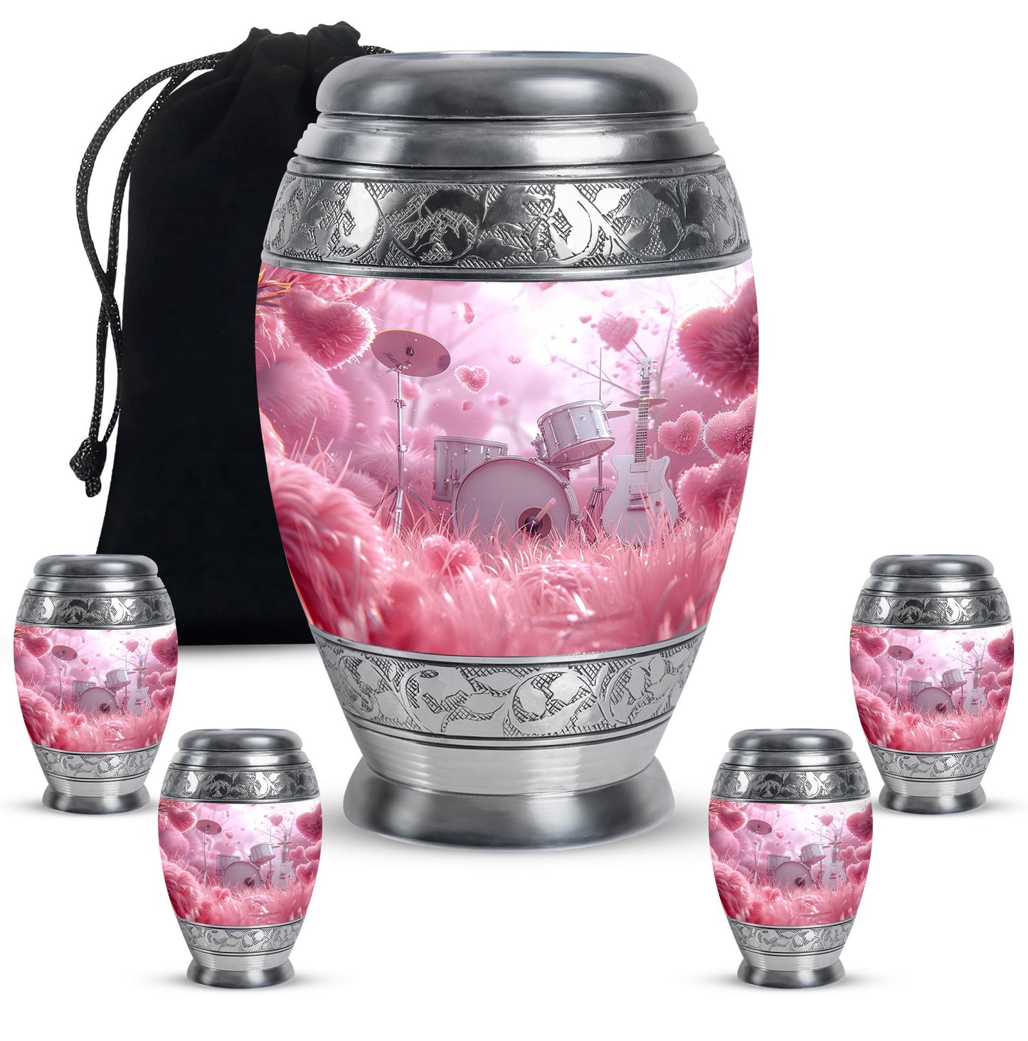 Drums And Music Theme Large Urn With 4 Keepsake Urn
