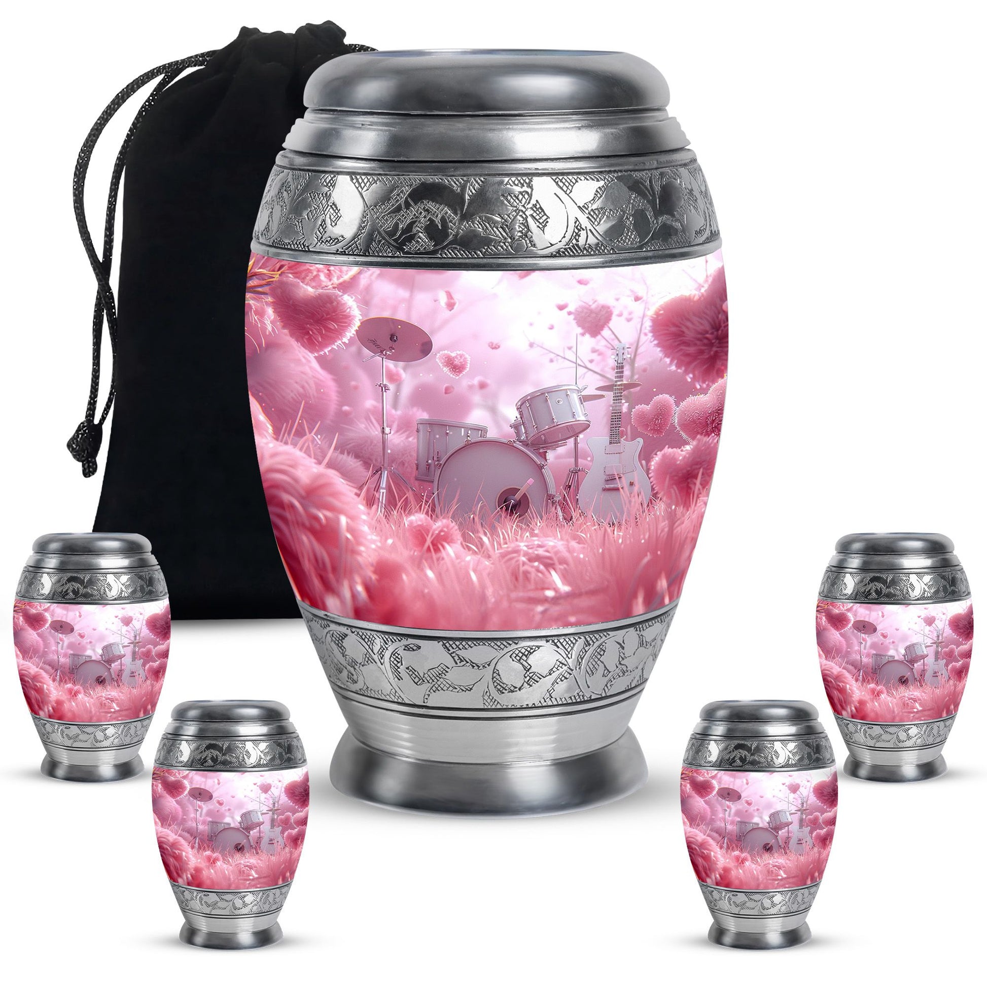 Drums And Music Theme Large Urn With 4 Keepsake Urn