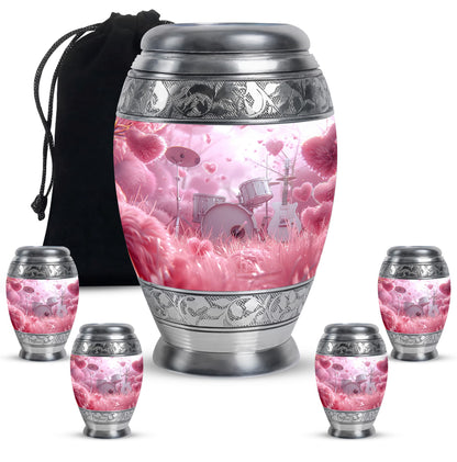 Drums And Music Theme Large Urn With 4 Keepsake Urn