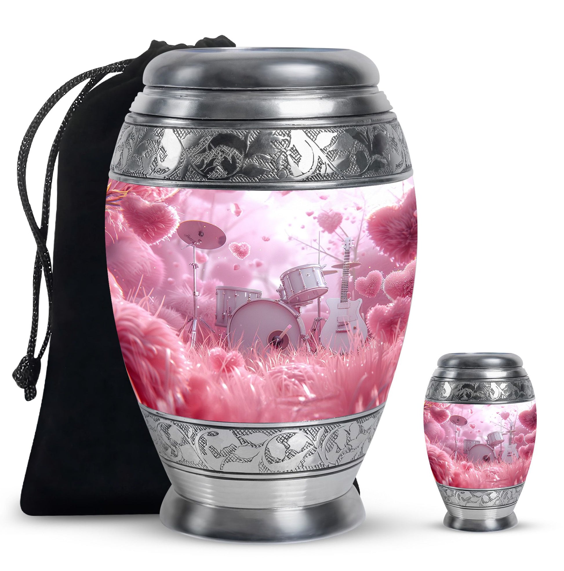 Drums And Music Theme Large Urn With 1 Keepsake Urn