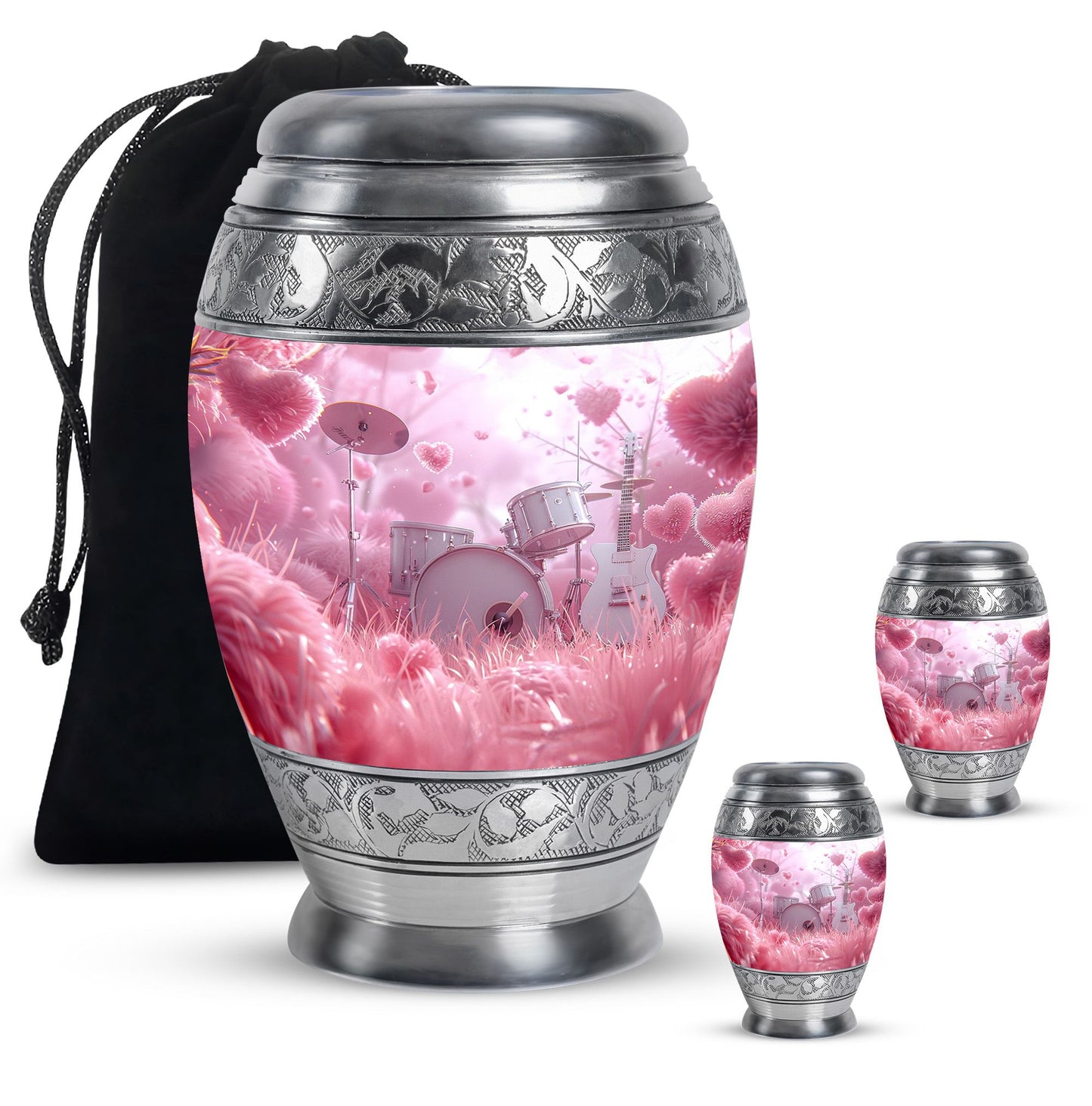 Drums And Music Theme Large Urn With 2 Keepsake Urn