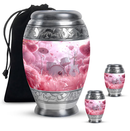 Drums And Music Theme Large Urn With 2 Keepsake Urn