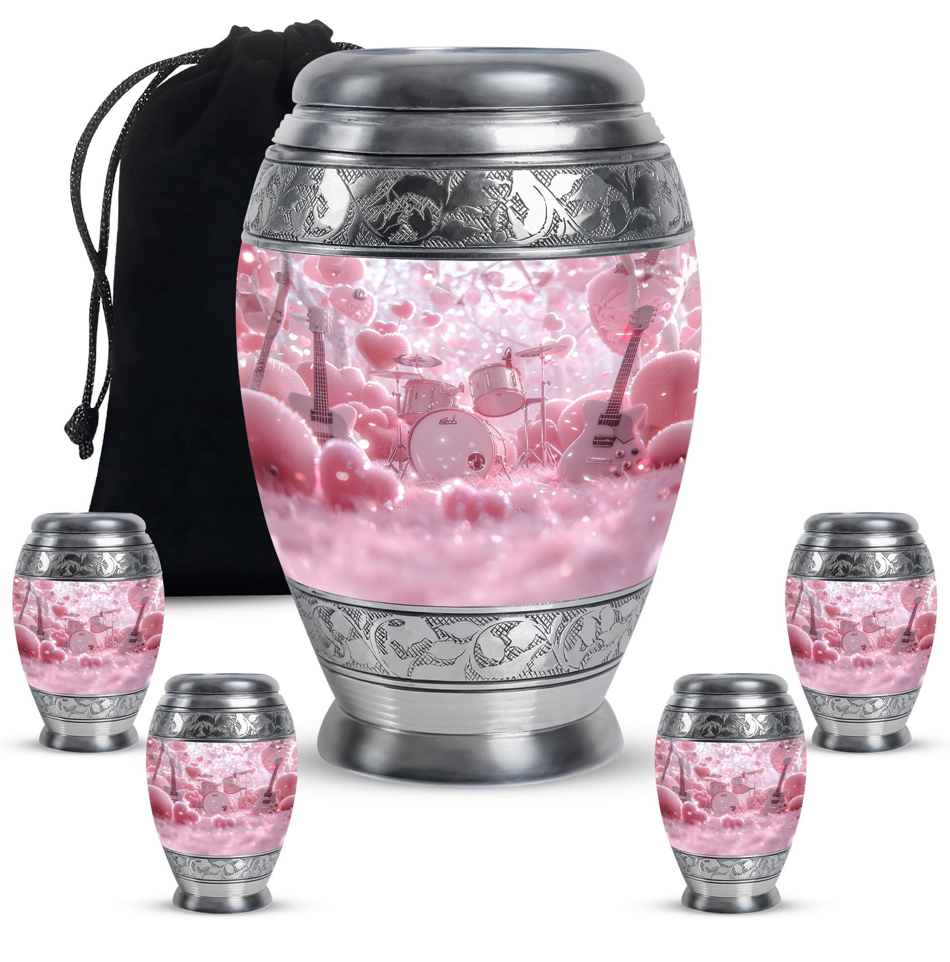 Drums And Music Theme Large Urn With 4 Keepsake Urn