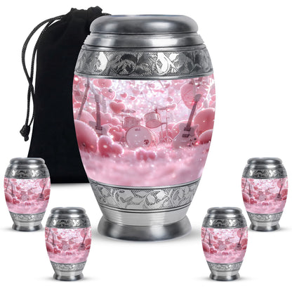 Drums And Music Theme Large Urn With 4 Keepsake Urn