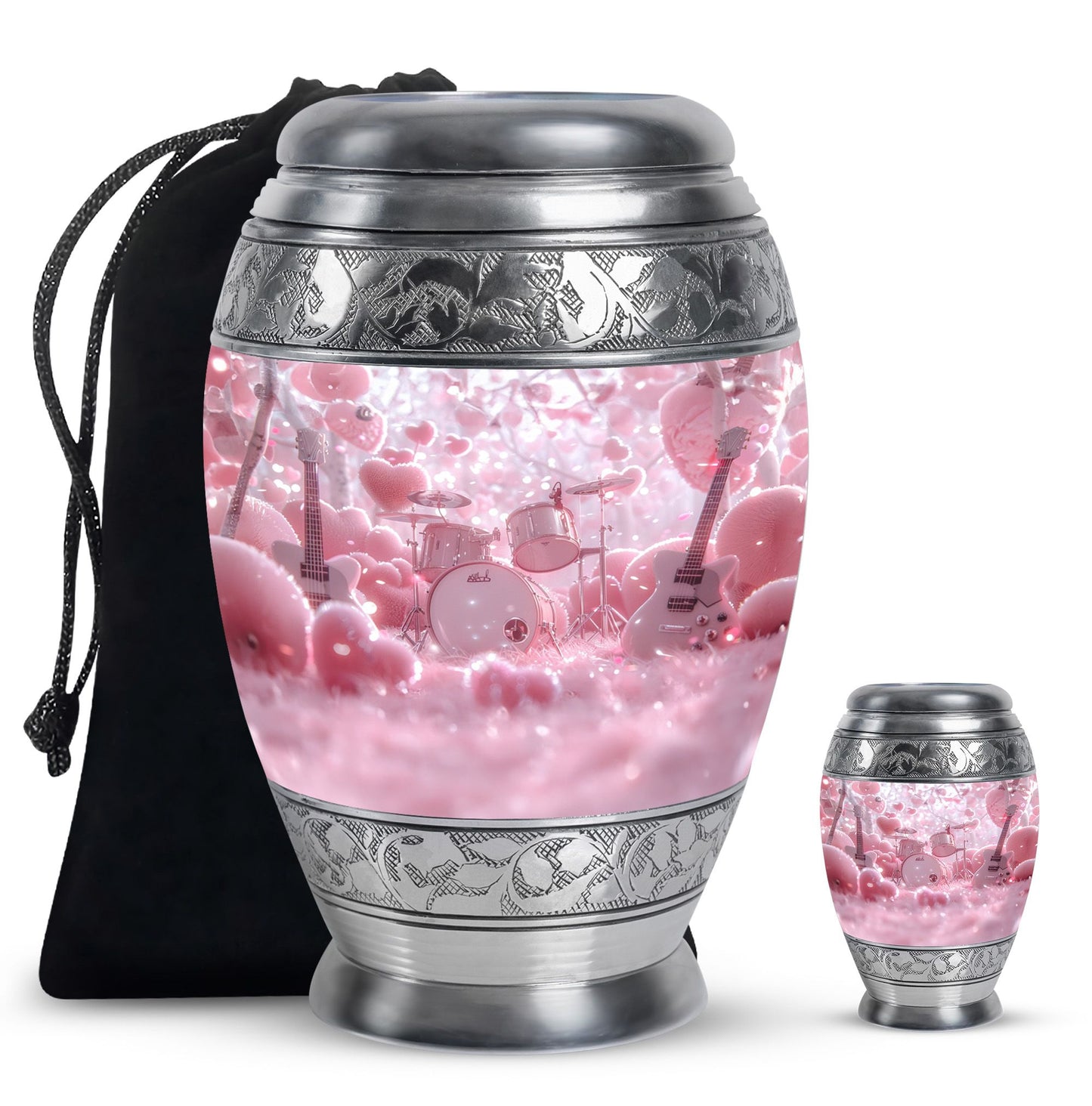 Drums And Music Theme Large Urn With 1 Keepsake Urn