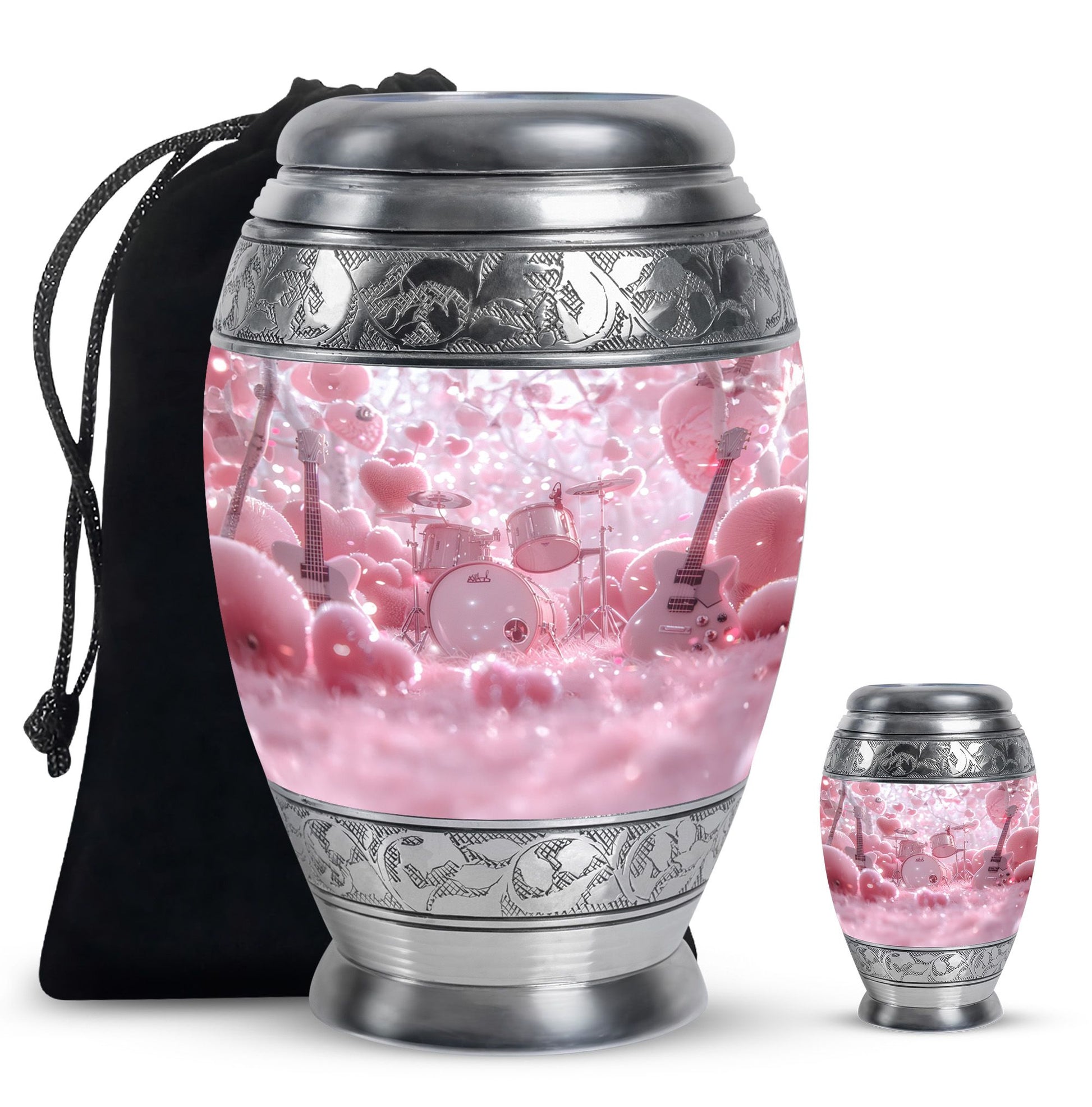 Drums And Music Theme Large Urn With 1 Keepsake Urn