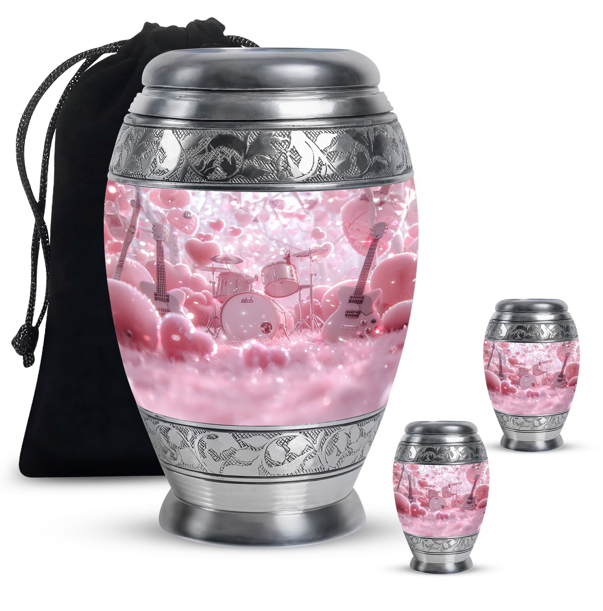 Drums And Music Theme Large Urn With 2 Keepsake Urn