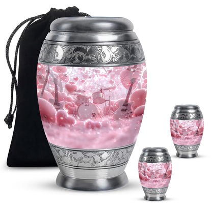 Drums And Music Theme Large Urn With 2 Keepsake Urn