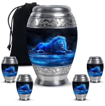 Lion Theme Large Urn With 4 Keepsake Urn