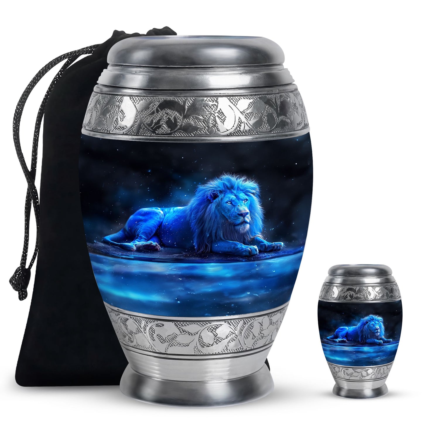 Lion Theme Large Urn With 1 Keepsake Urn