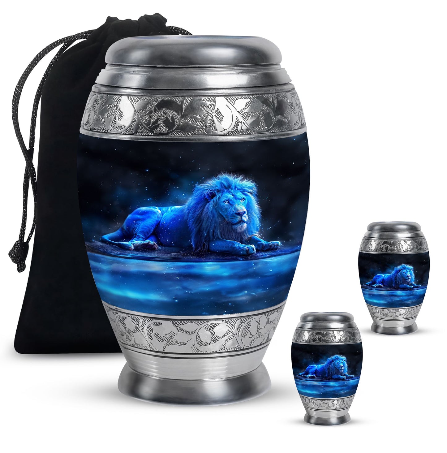Lion Theme Large Urn With 2 Keepsake Urn