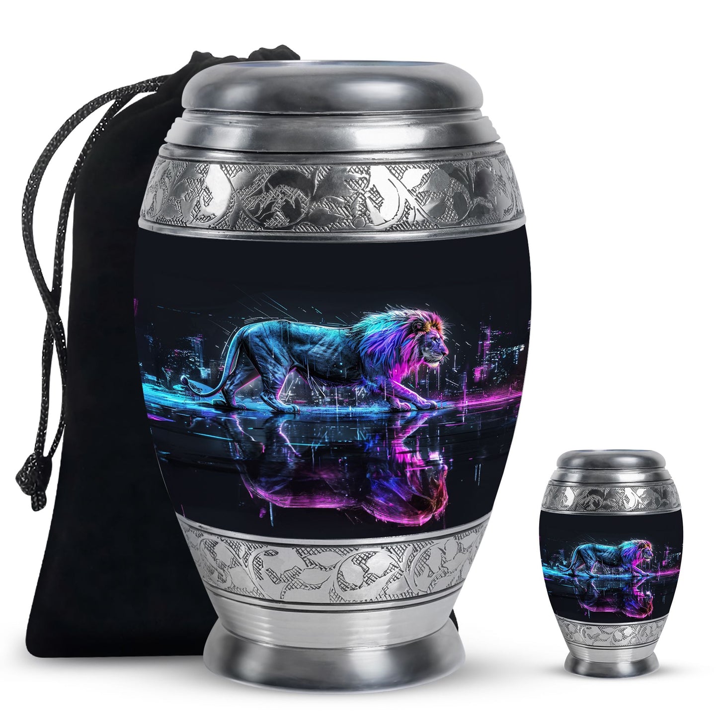 Lion Theme Large Urn With 1 Keepsake Urn