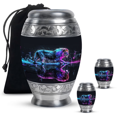 Lion Theme Large Urn With 2 Keepsake Urn