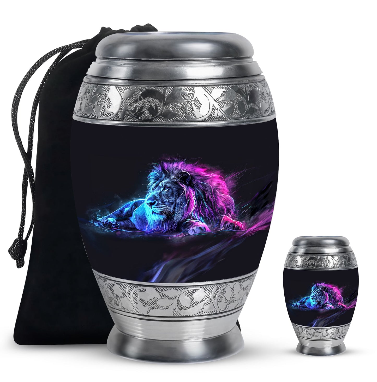 Lion Theme Large Urn With 1 Keepsake Urn