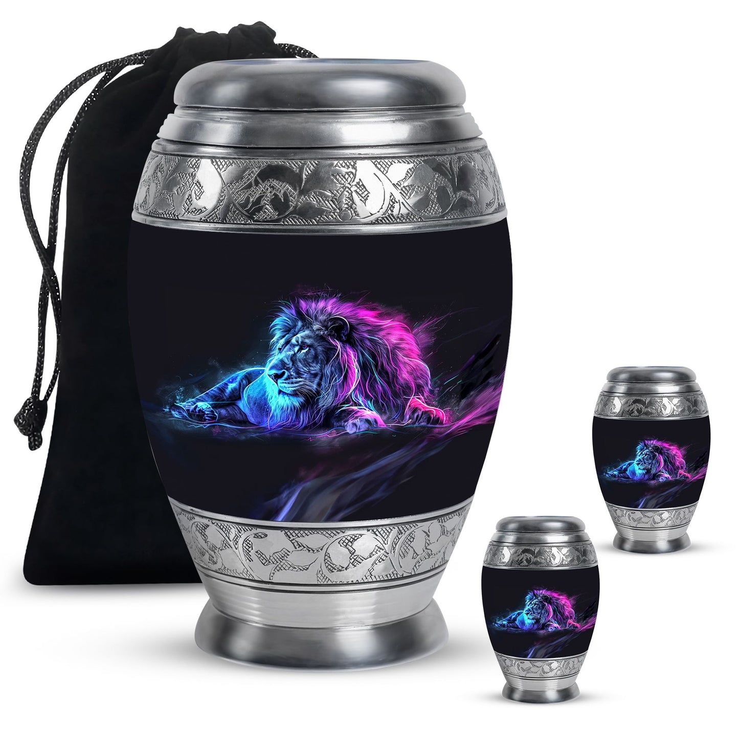 Lion Theme Large Urn With 2 Keepsake Urn