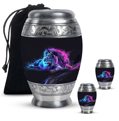 Lion Theme Large Urn With 2 Keepsake Urn