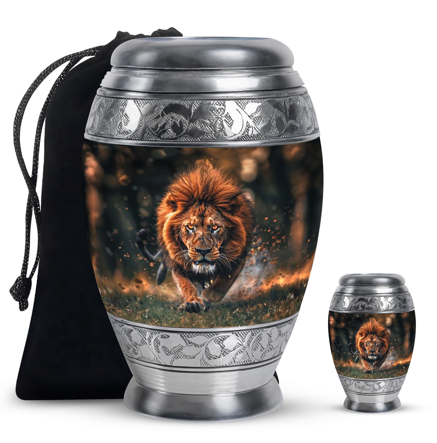 Lion Theme Large Urn With 1 Keepsake Urn