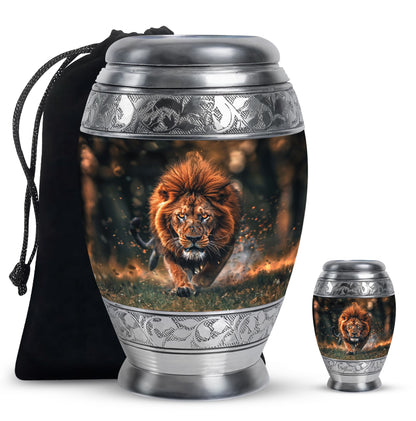 Lion Theme Large Urn With 1 Keepsake Urn