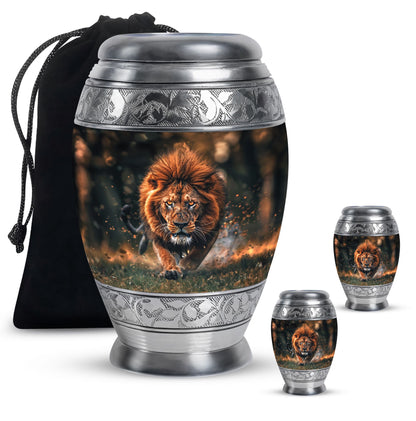 Lion Theme Large Urn With 2 Keepsake Urn