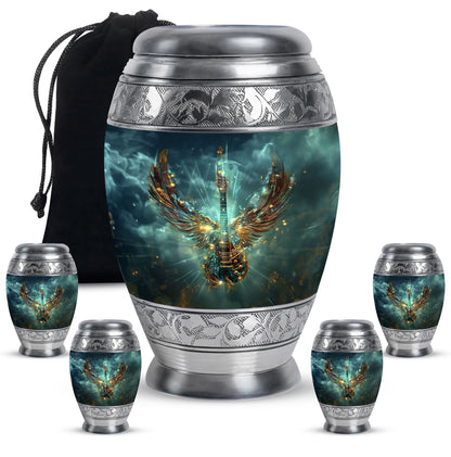Guitar Theme Large Urn With 4 Keepsake Urn