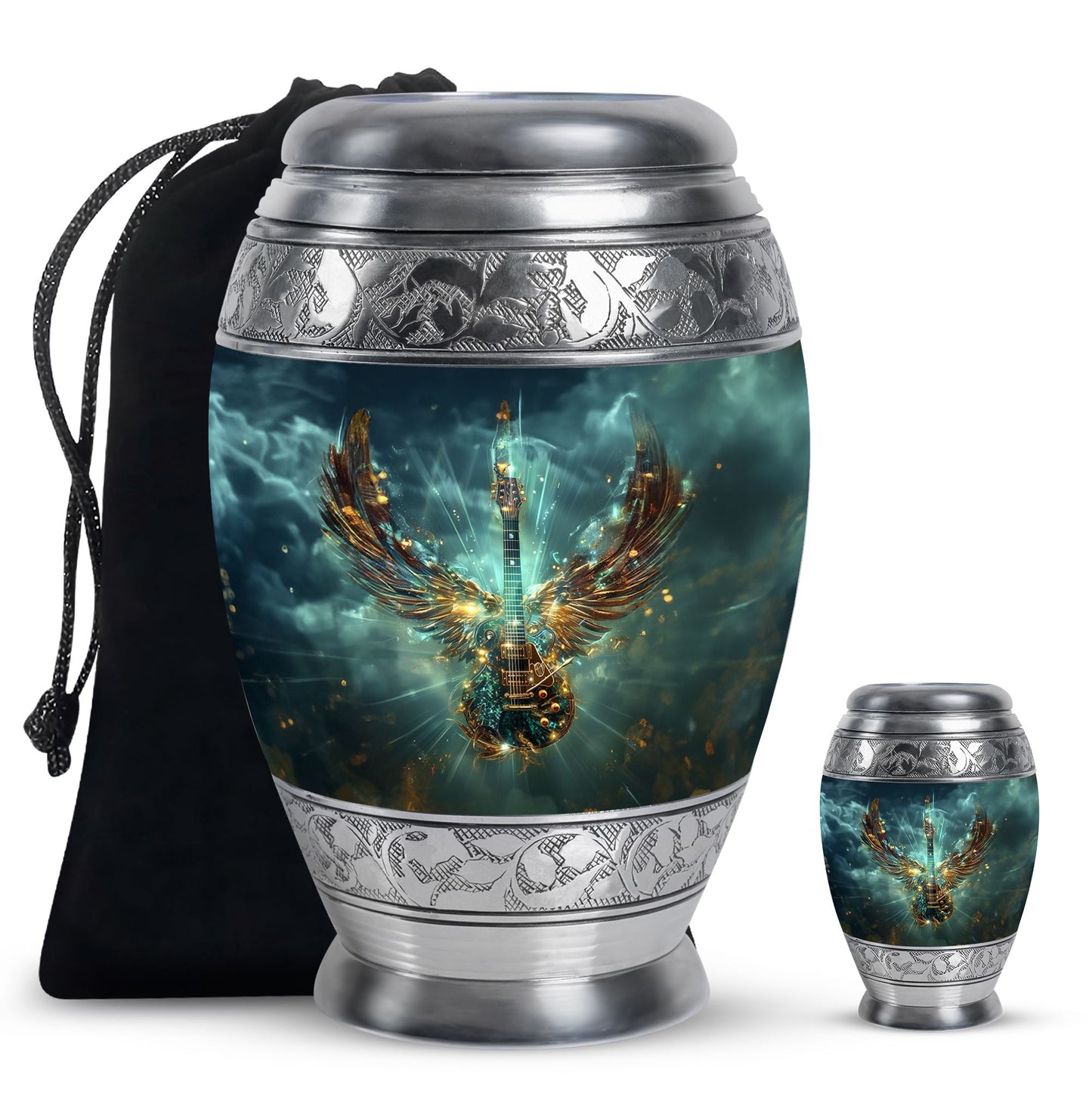 Guitar Theme Large Urn With 1 Keepsake Urn