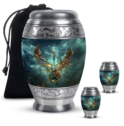 Guitar Theme Large Urn With 2 Keepsake Urn
