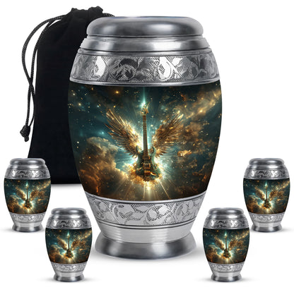 Guitar Theme Large Urn With 4 Keepsake Urn