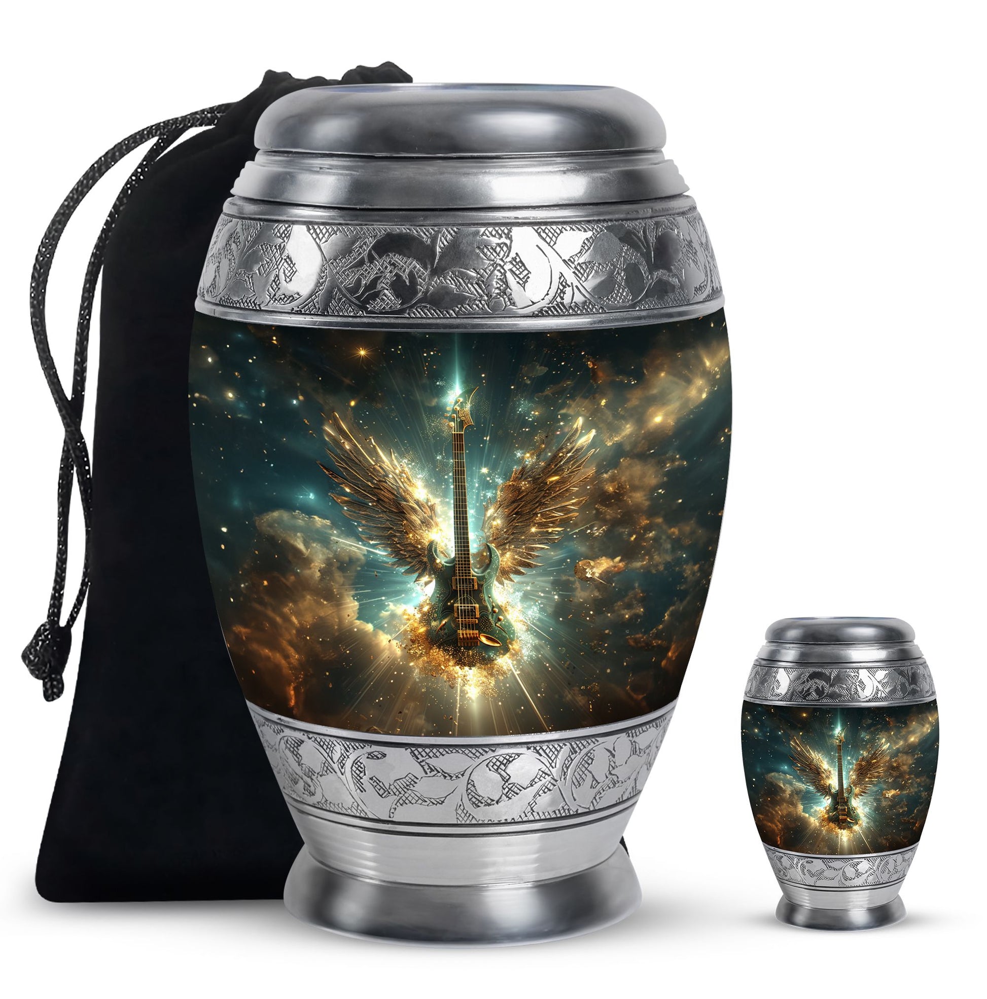 Guitar Theme Large Urn With 1 Keepsake Urn