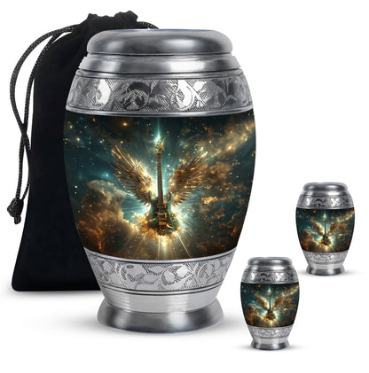 Guitar Theme Large Urn With 2 Keepsake Urn