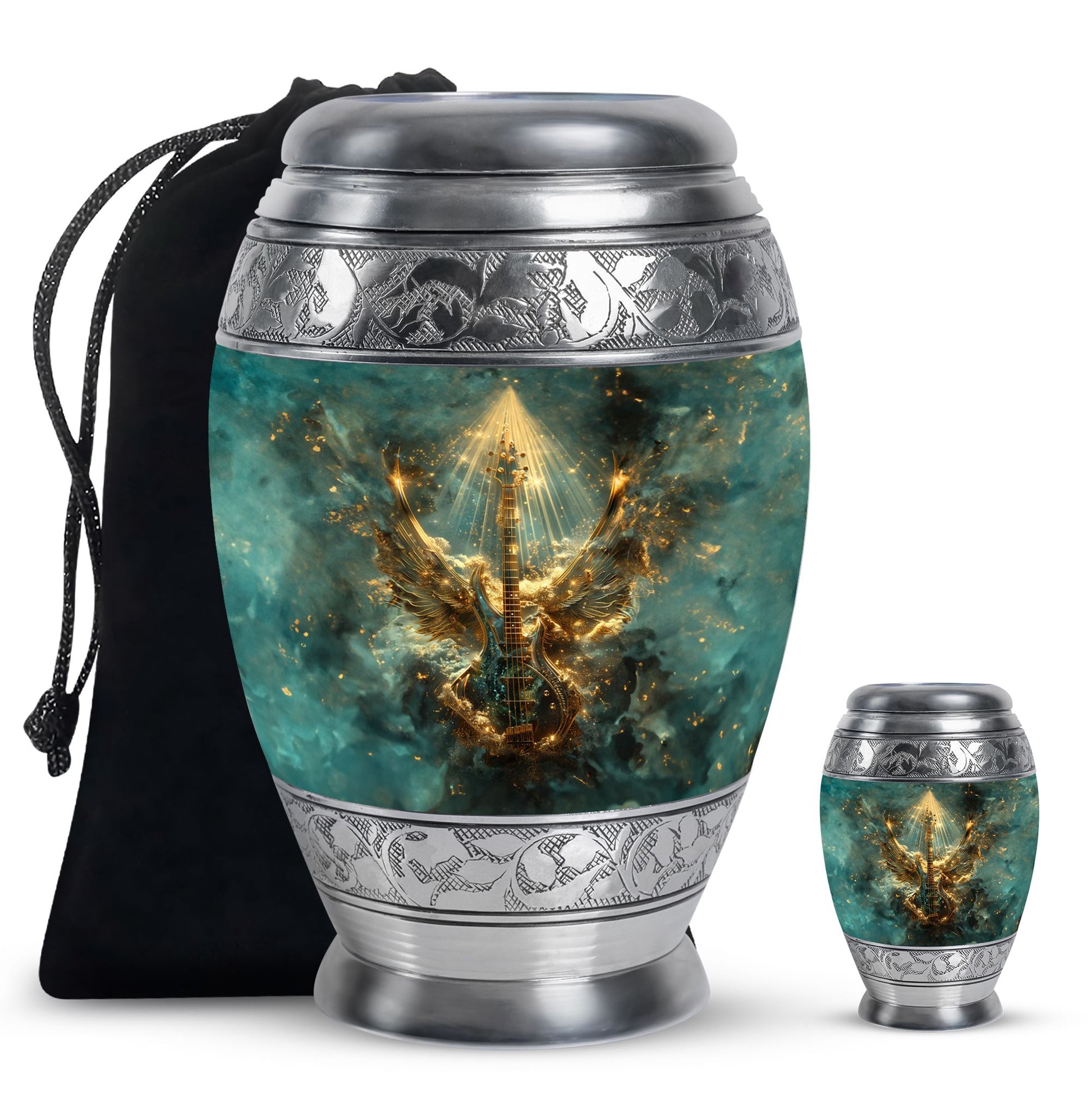 Guitar Theme Large Urn With 1 Keepsake Urn