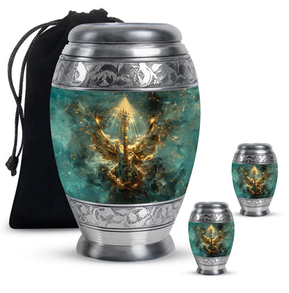 Guitar Theme Large Urn With 2 Keepsake Urn