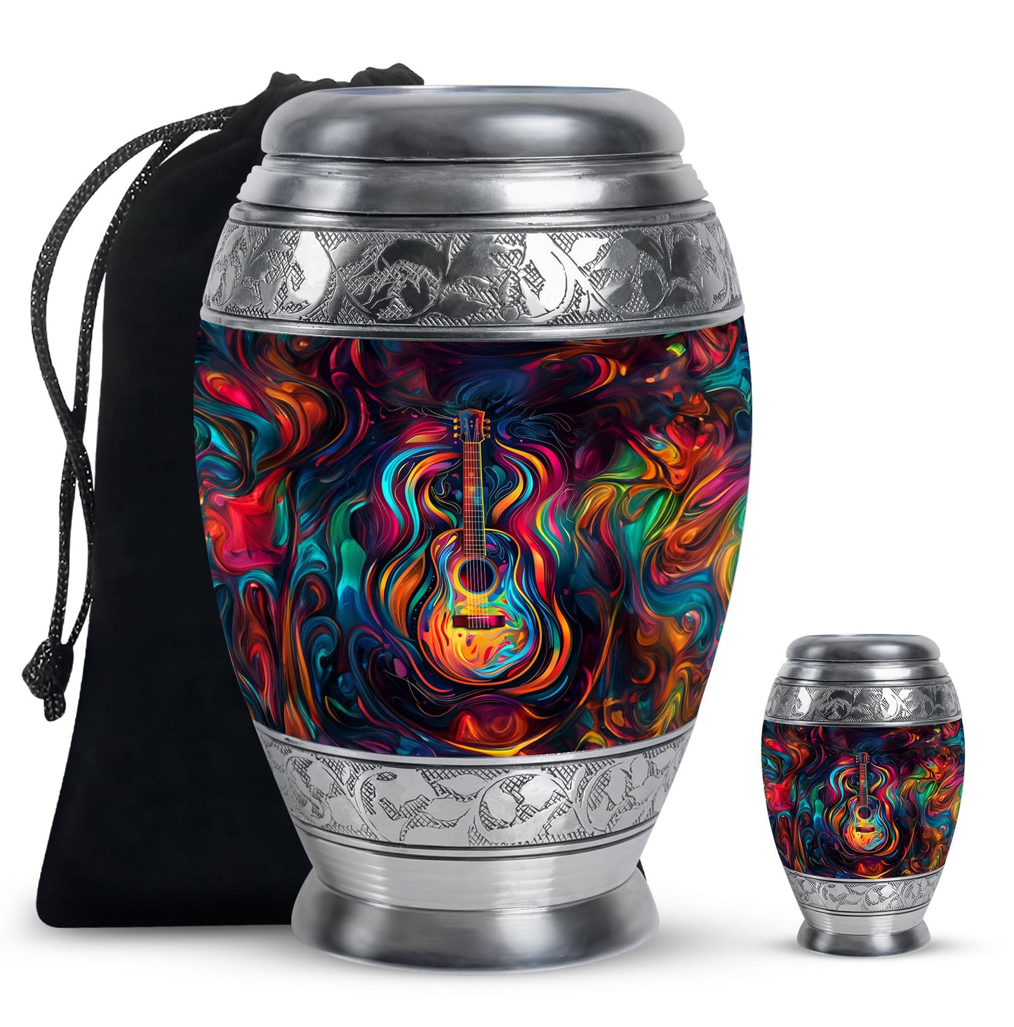 Guitar Theme Large Urn With 1 Keepsake Urn