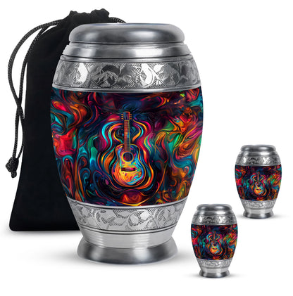Guitar Theme Large Urn With 2 Keepsake Urn