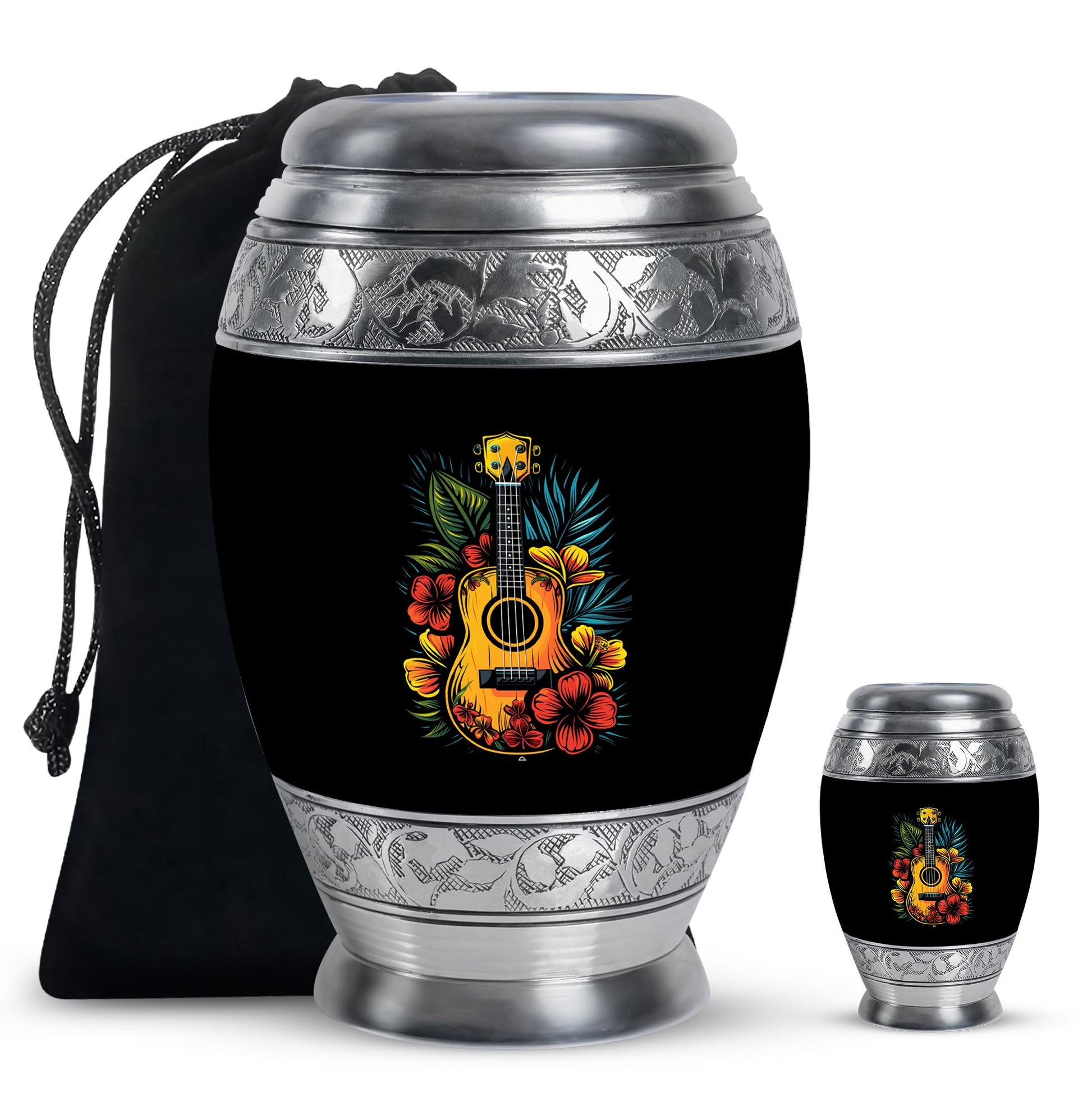 Guitar Theme Large Urn With 1 Keepsake Urn