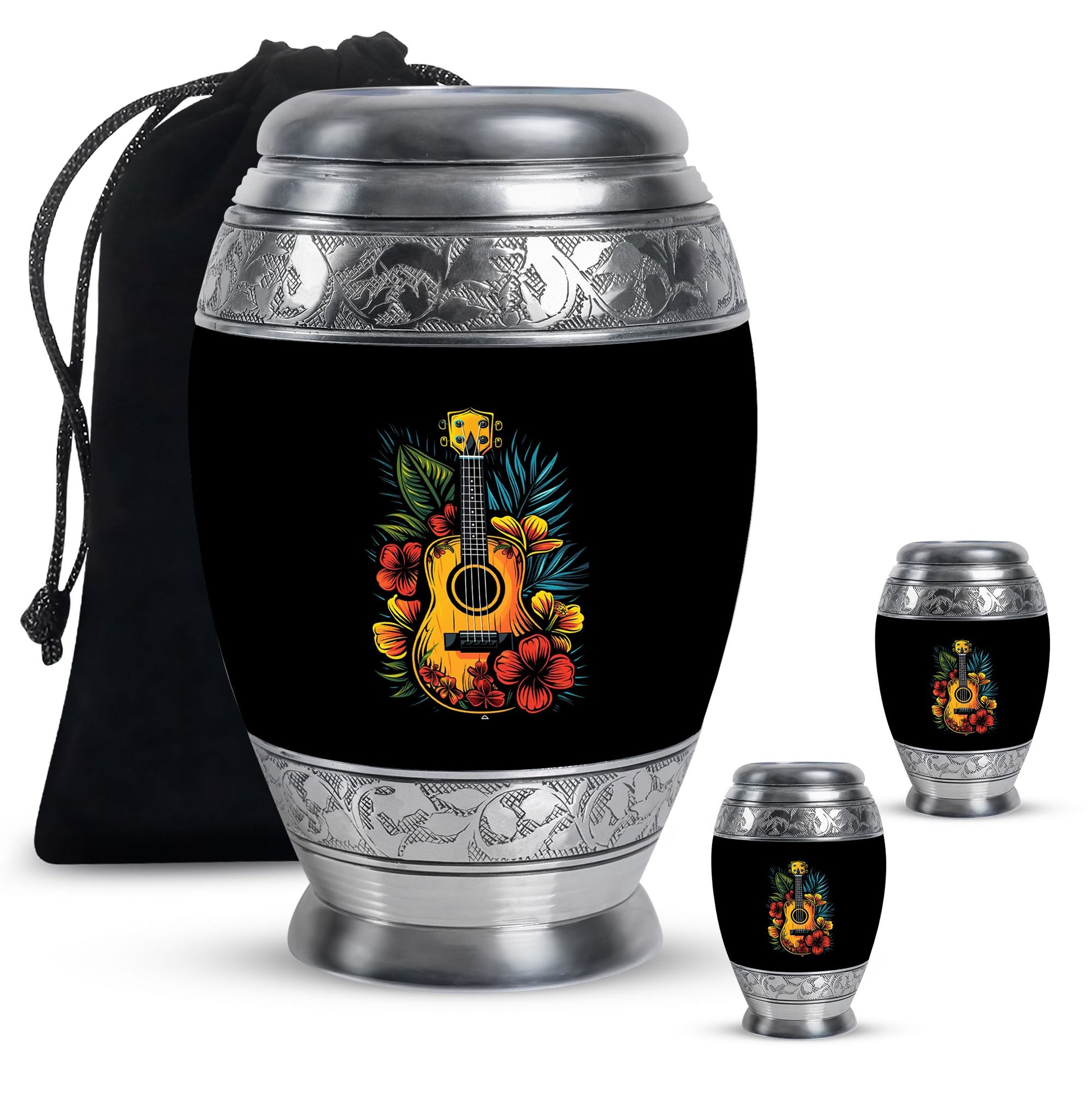 Guitar Theme Large Urn With 2 Keepsake Urn