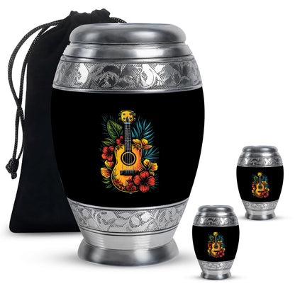 Guitar Theme Large Urn With 2 Keepsake Urn