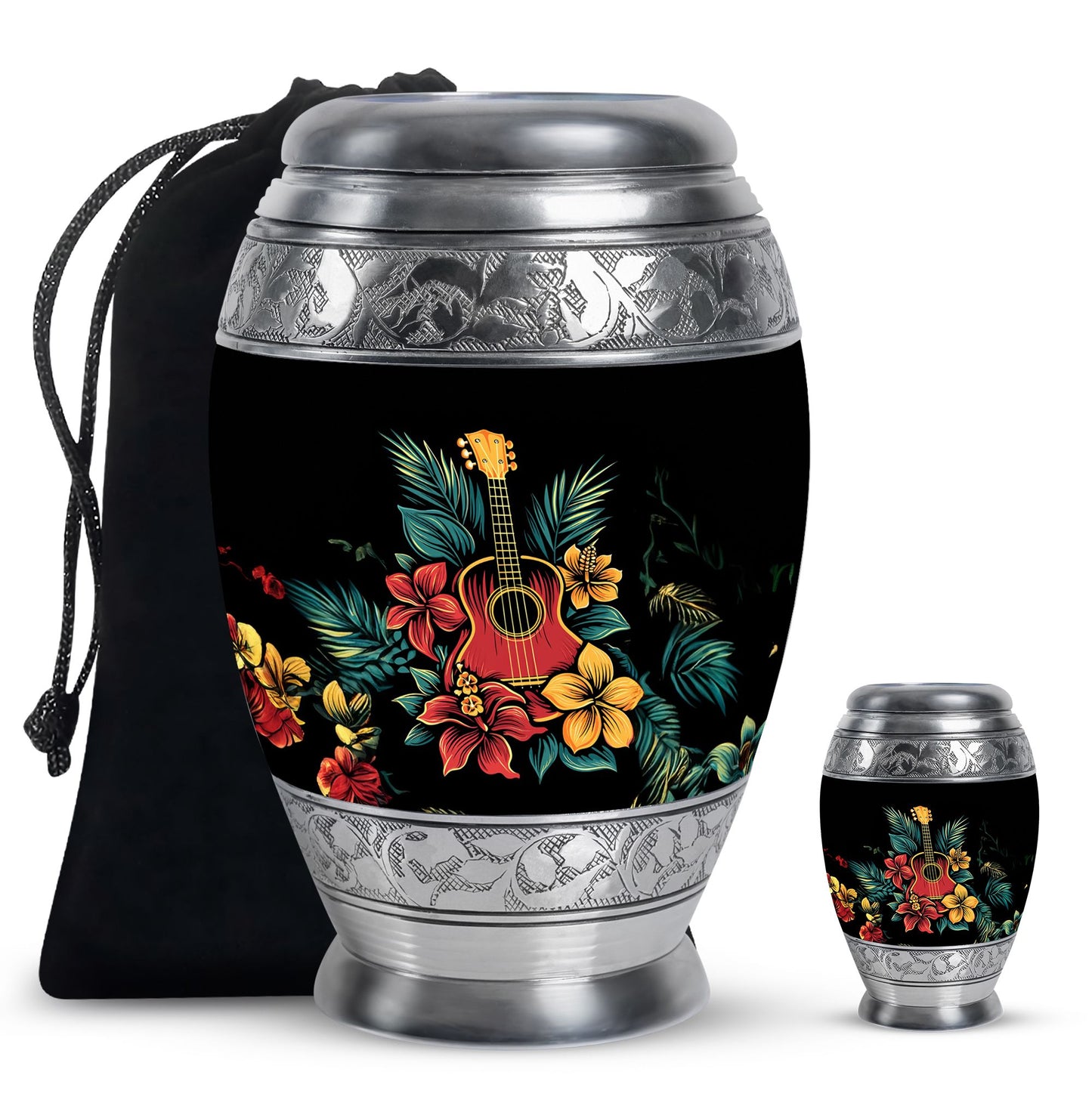 Guitar Theme Large Urn With 1 Keepsake Urn