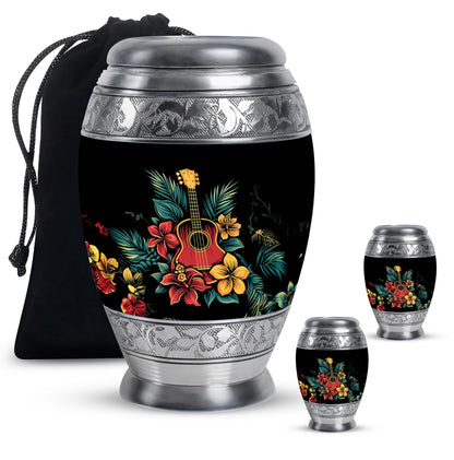 Guitar Theme Large Urn With 2 Keepsake Urn