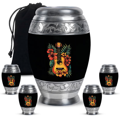 Guitar Theme Large Urn With 4 Keepsake Urn