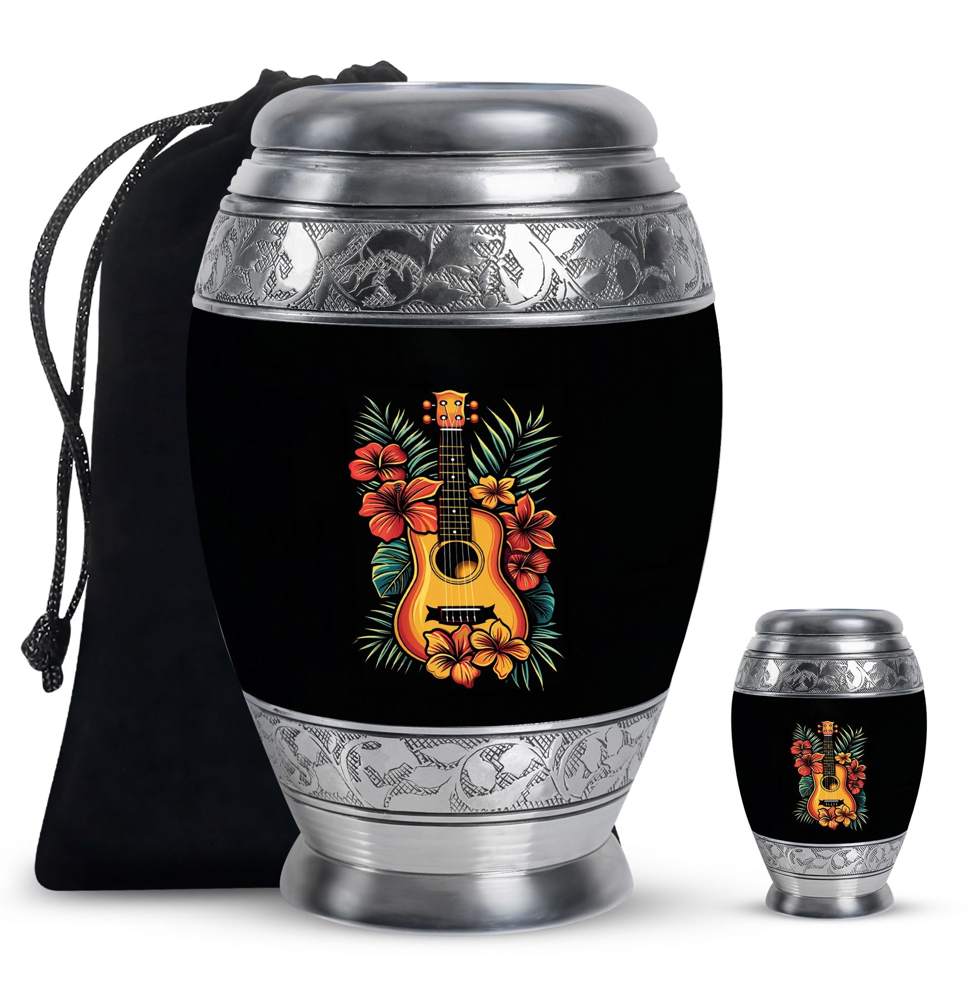 Guitar Theme Large Urn With 1 Keepsake Urn