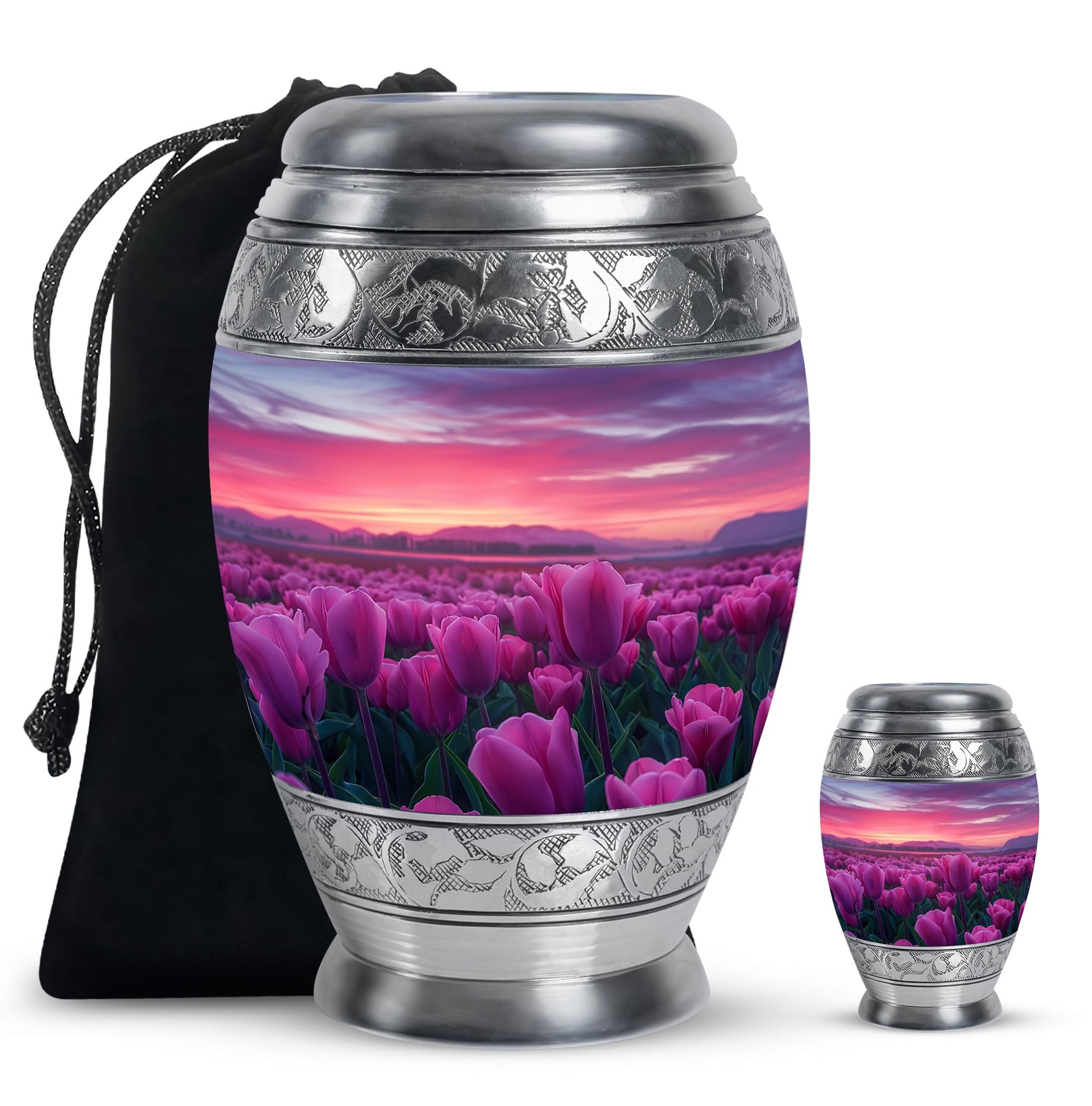 Tulips Theme Large Urn With 1 Keepsake Urn