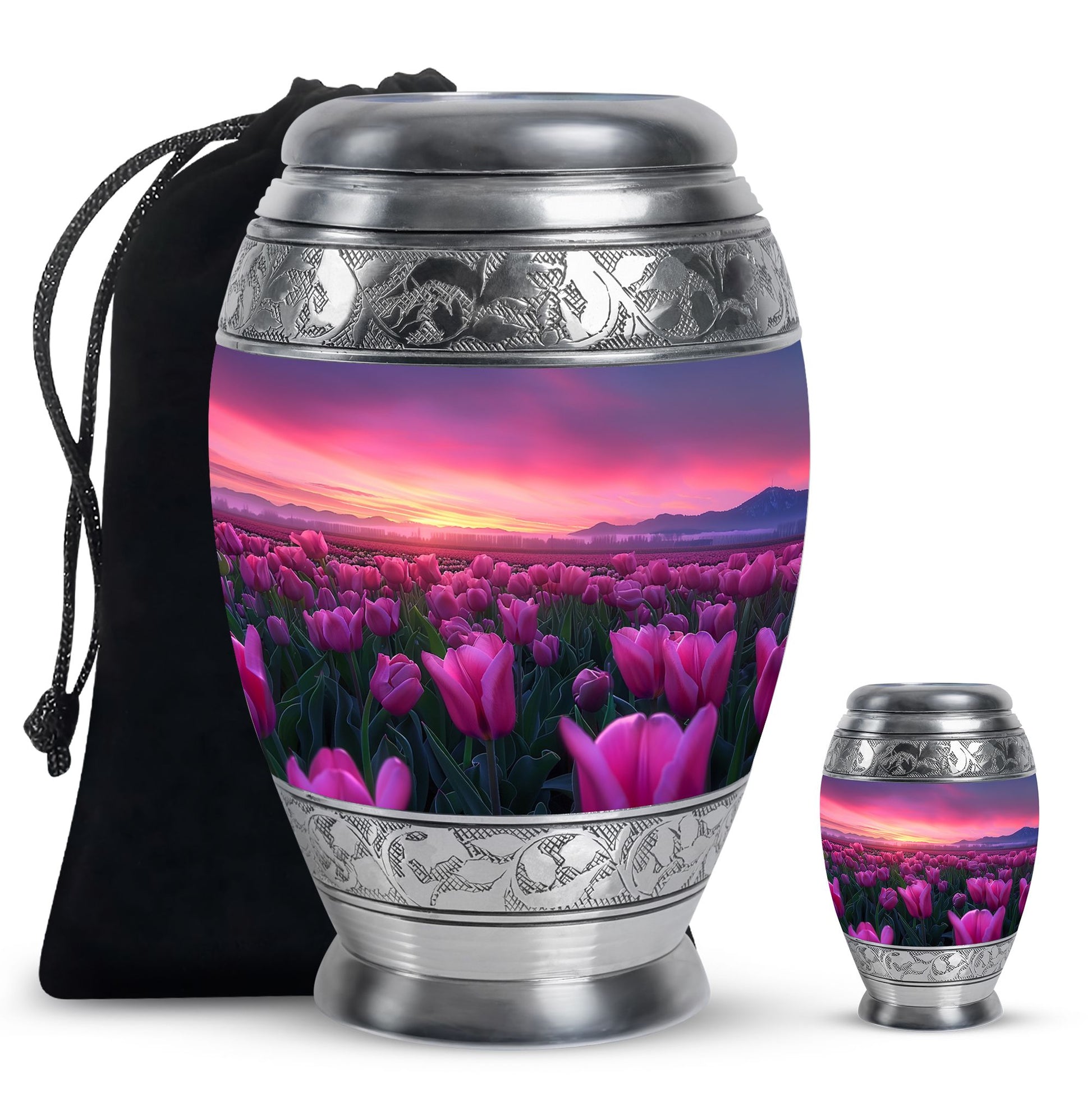 Tulips Theme Large Urn With 1 Keepsake Urn