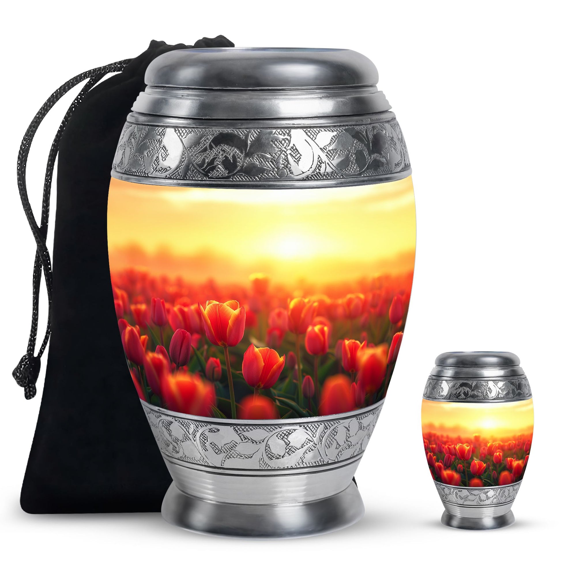 Tulips Theme Large Urn With 1 Keepsake Urn