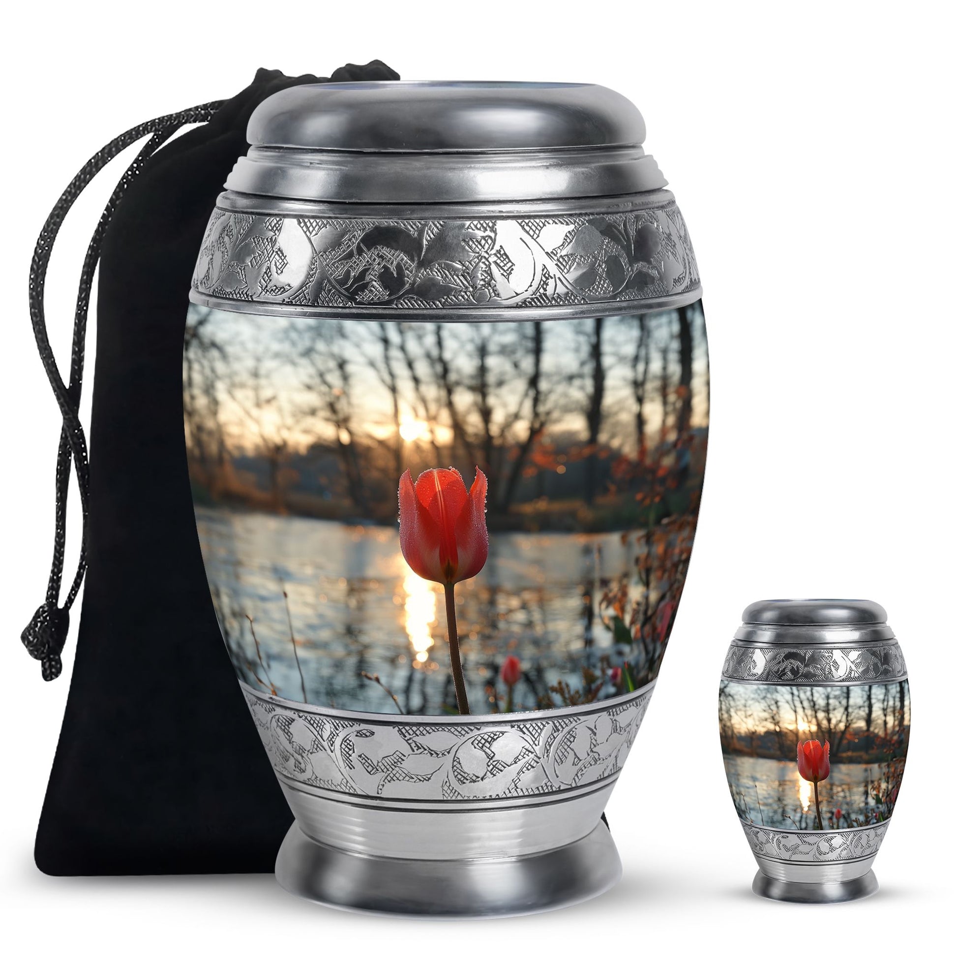 Tulips Theme Large Urn With 1 Keepsake Urn