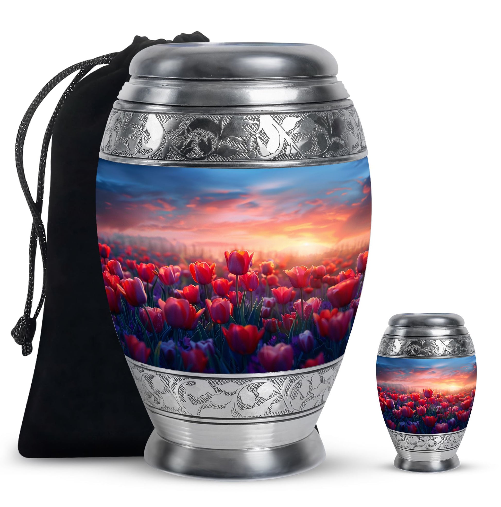 Tulips Theme Large Urn With 1 Keepsake Urn