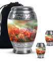 Tulips Theme Large Urn With 2 Keepsake Urn
