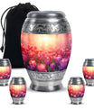 Tulips Theme Large Urn With 4 Keepsake Urn